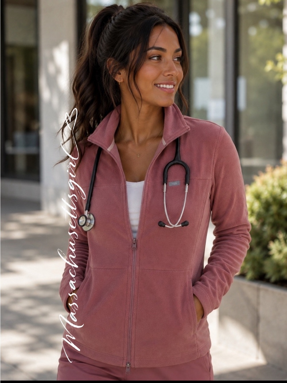 FIGS On-Shift Fleece Jacket Mauve Size Small